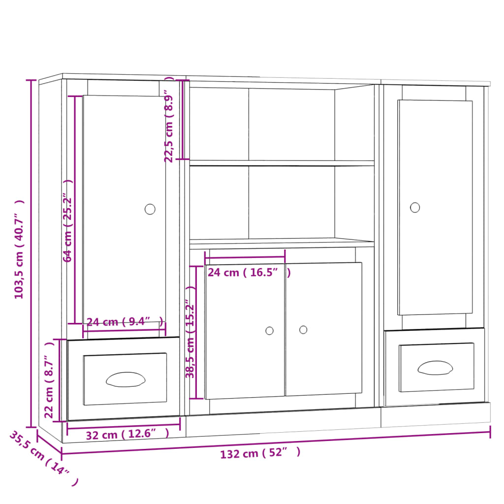 Highboards 3 pcs Grey Sonoma Engineered Wood