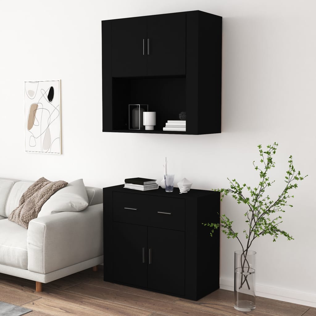 Highboard Black Engineered Wood