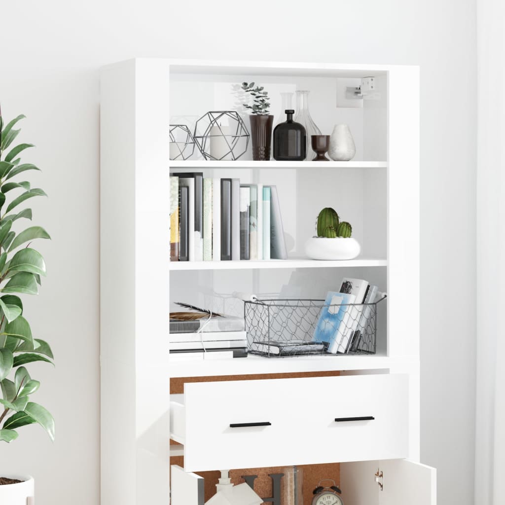 Highboard High Gloss White Engineered Wood