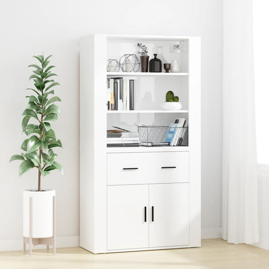 Highboard High Gloss White Engineered Wood