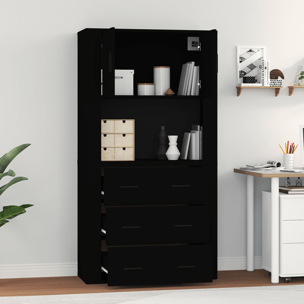 Highboard Black Engineered Wood