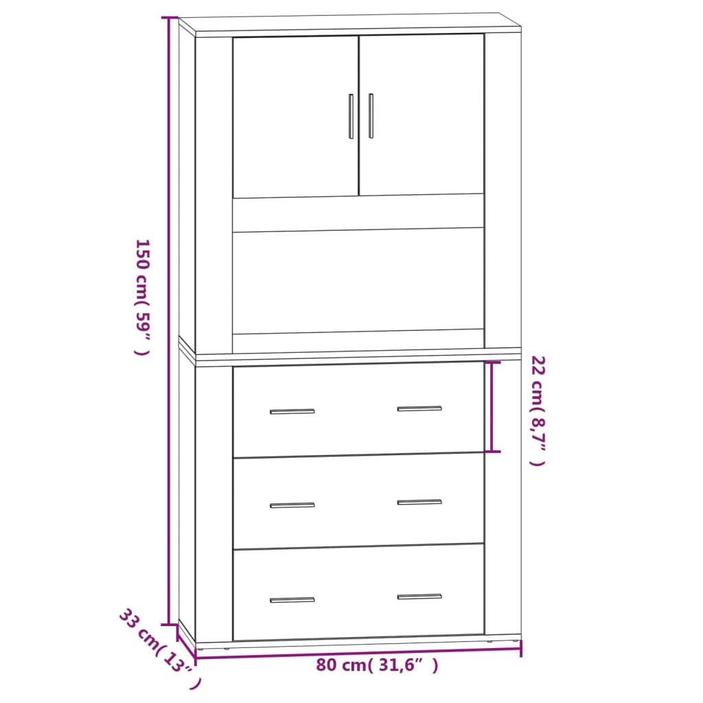 Highboard Brown Oak Engineered Wood