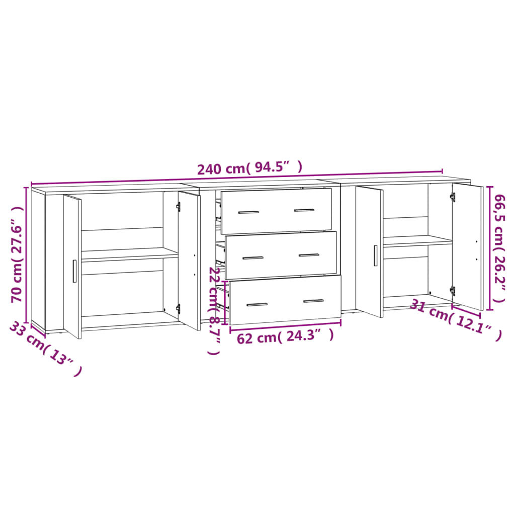 Sideboards 3 pcs Smoked Oak Engineered Wood