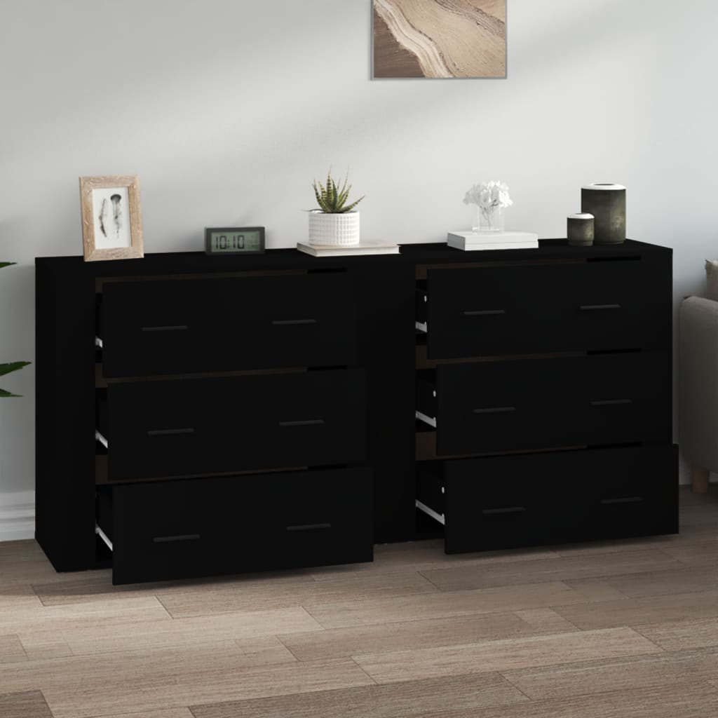 Sideboards 2 pcs Black Engineered Wood