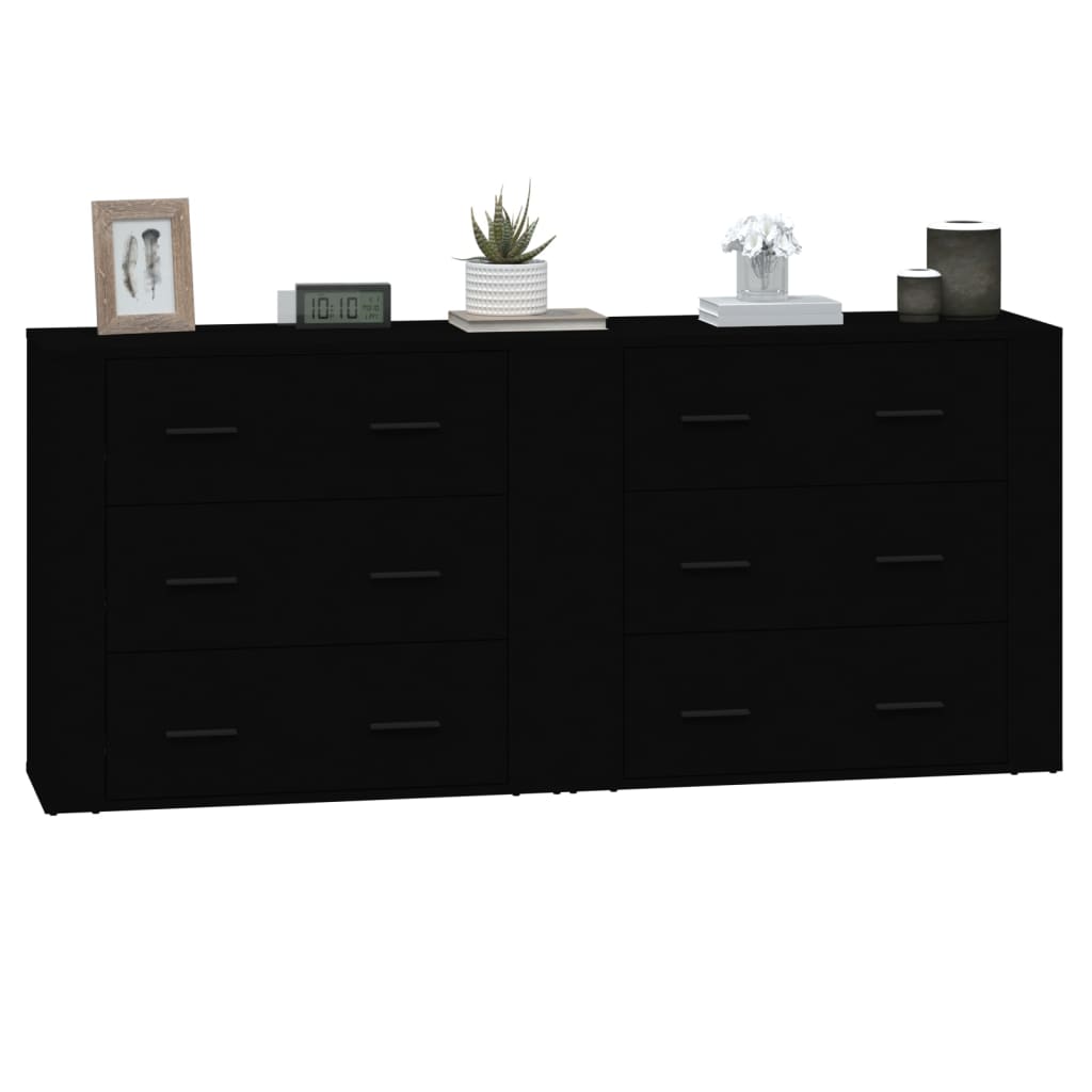 Sideboards 2 pcs Black Engineered Wood