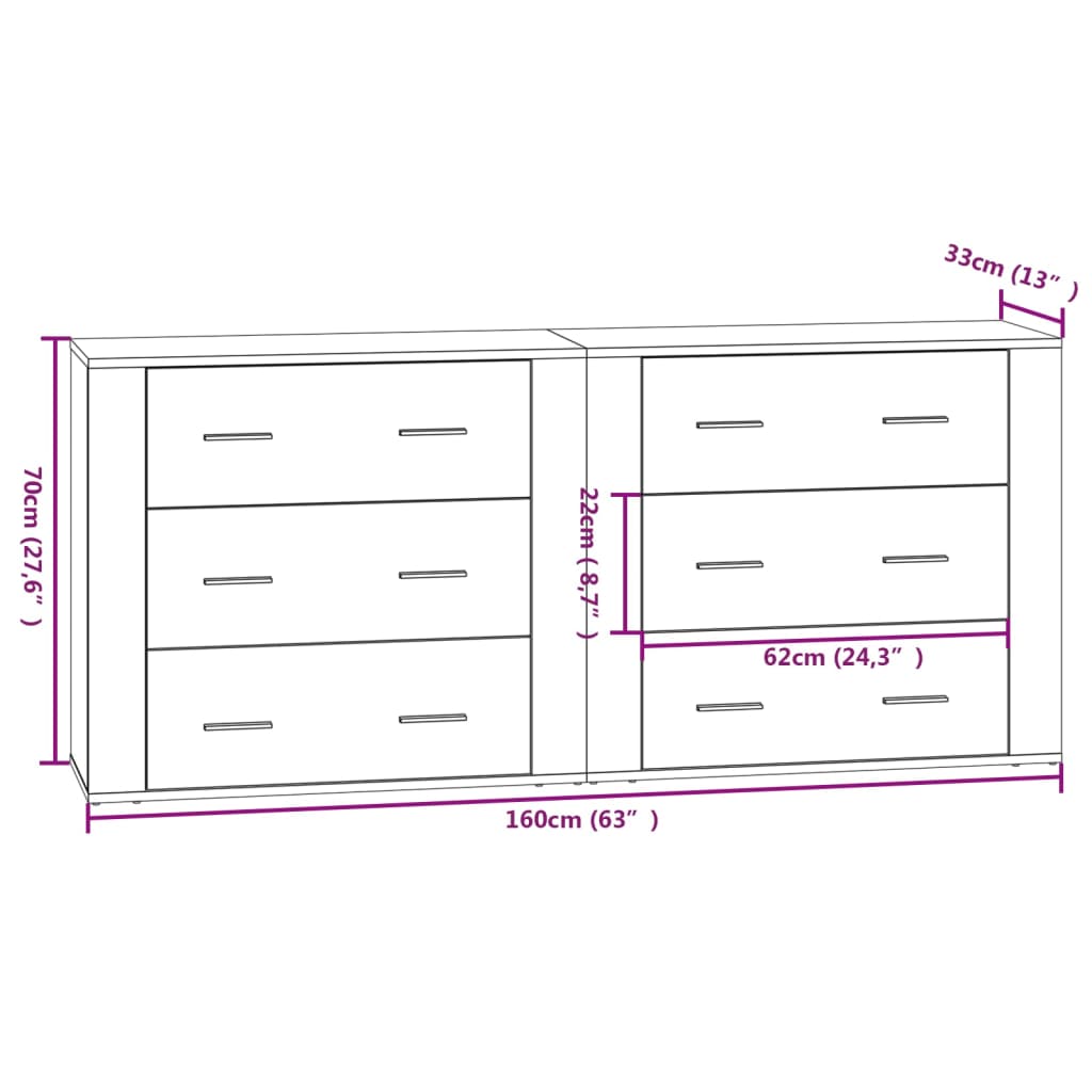 Sideboards 2 pcs Black Engineered Wood