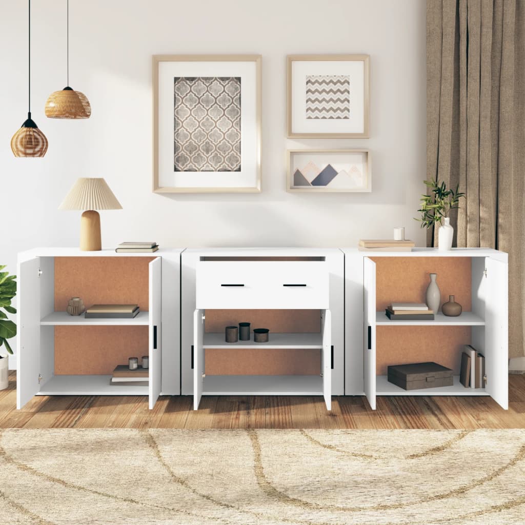 Sideboards 3 pcs White Engineered Wood