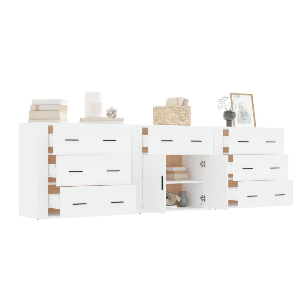 Sideboards 3 pcs White Engineered Wood