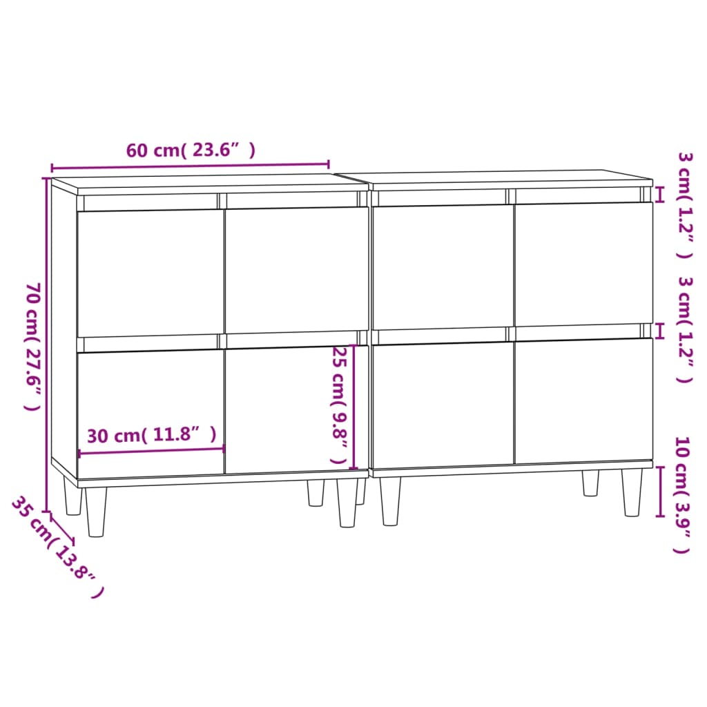 Sideboards 2 pcs High Gloss White 60x35x70 cm Engineered Wood