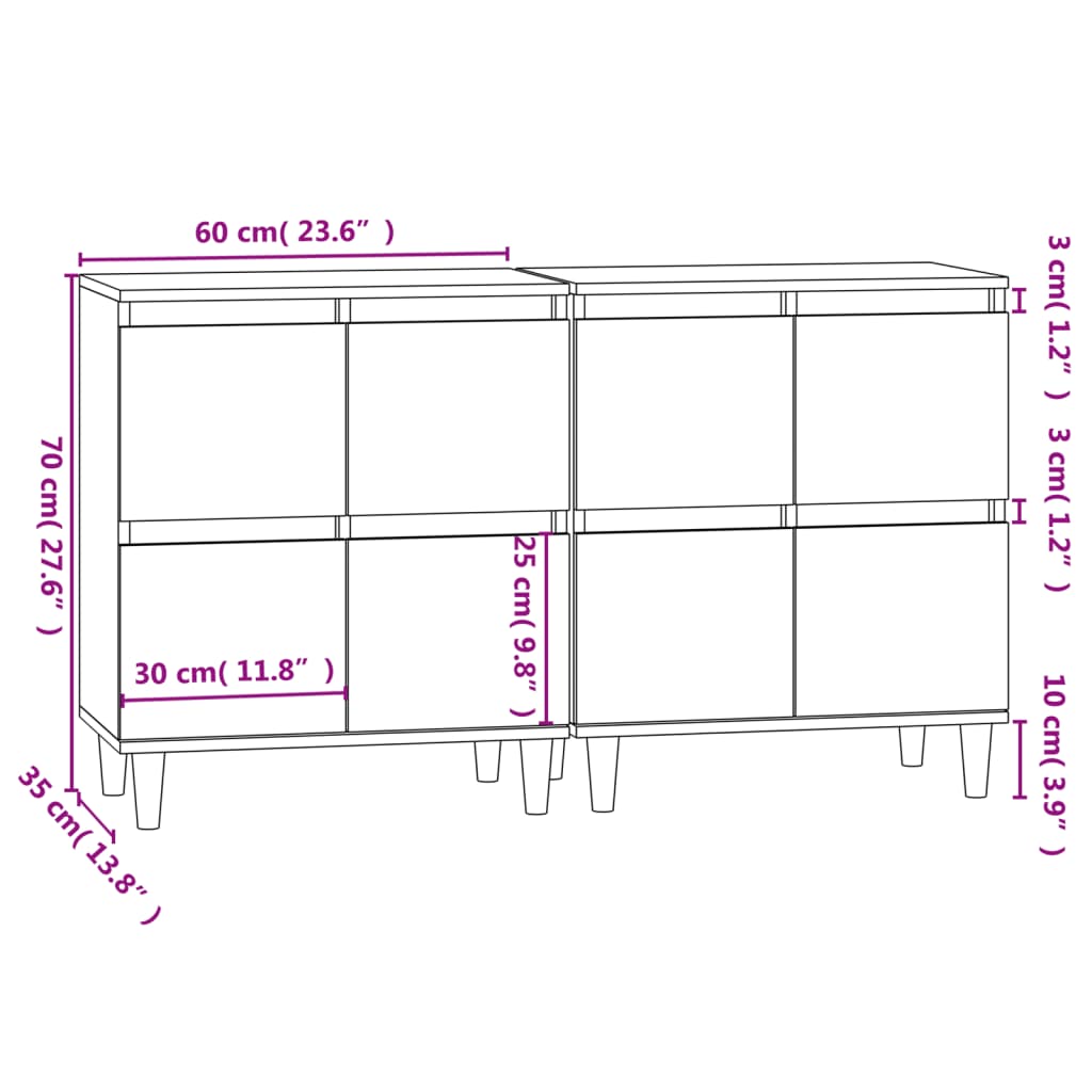 Sideboards 2 pcs Concrete Grey 60x35x70 cm Engineered Wood