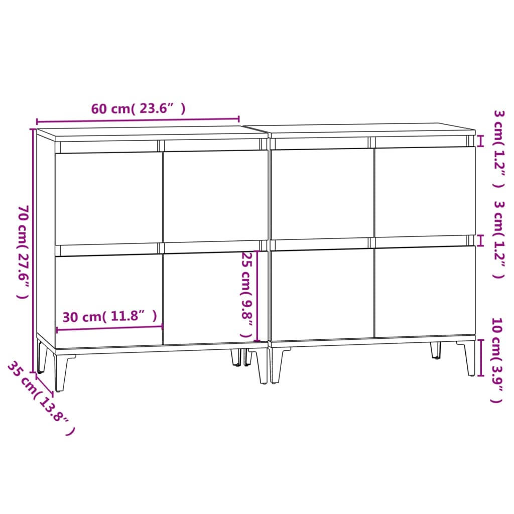 Sideboards 2 pcs Grey Sonoma 60x35x70 cm Engineered Wood