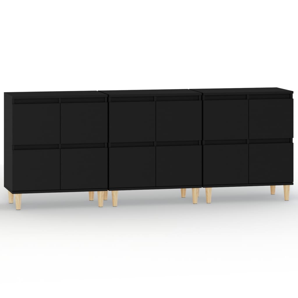 Sideboards 3 pcs Black 60x35x70 cm Engineered Wood