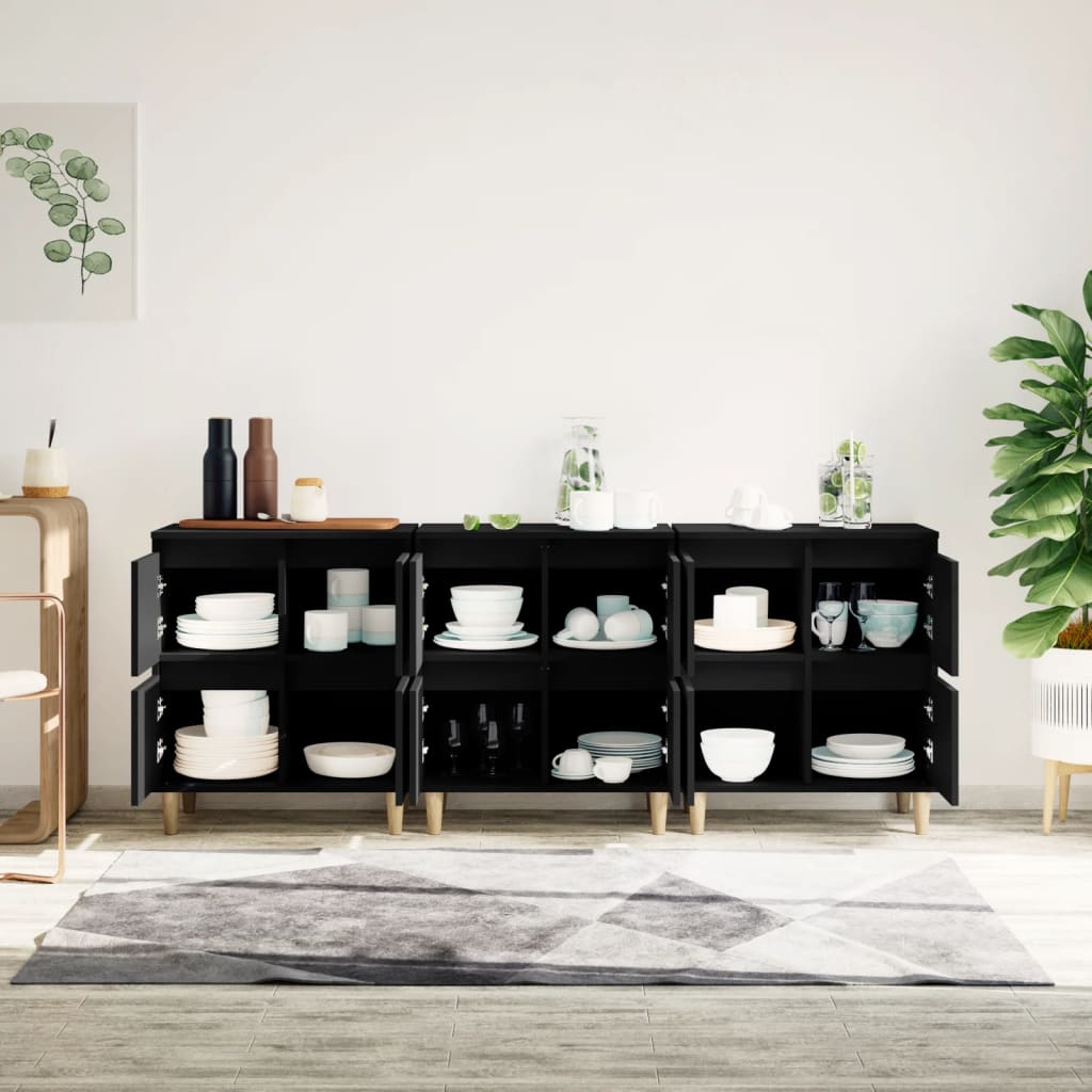 Sideboards 3 pcs Black 60x35x70 cm Engineered Wood