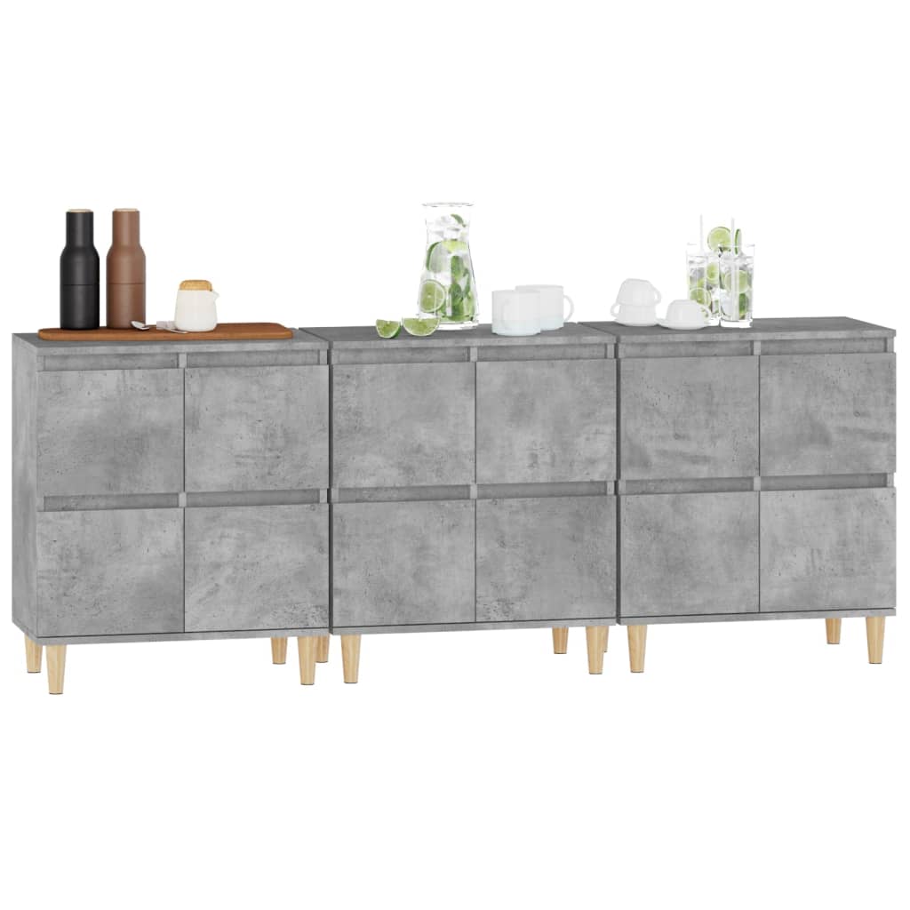 Sideboards 3 pcs Concrete Grey 60x35x70 cm Engineered Wood