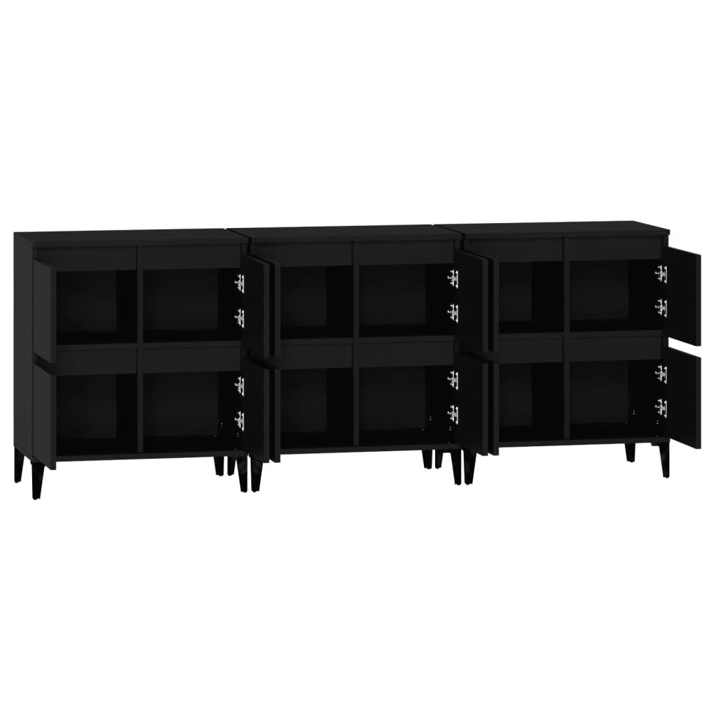 Sideboards 3 pcs Black 60x35x70 cm Engineered Wood