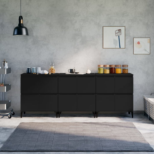 Sideboards 3 pcs Black 60x35x70 cm Engineered Wood