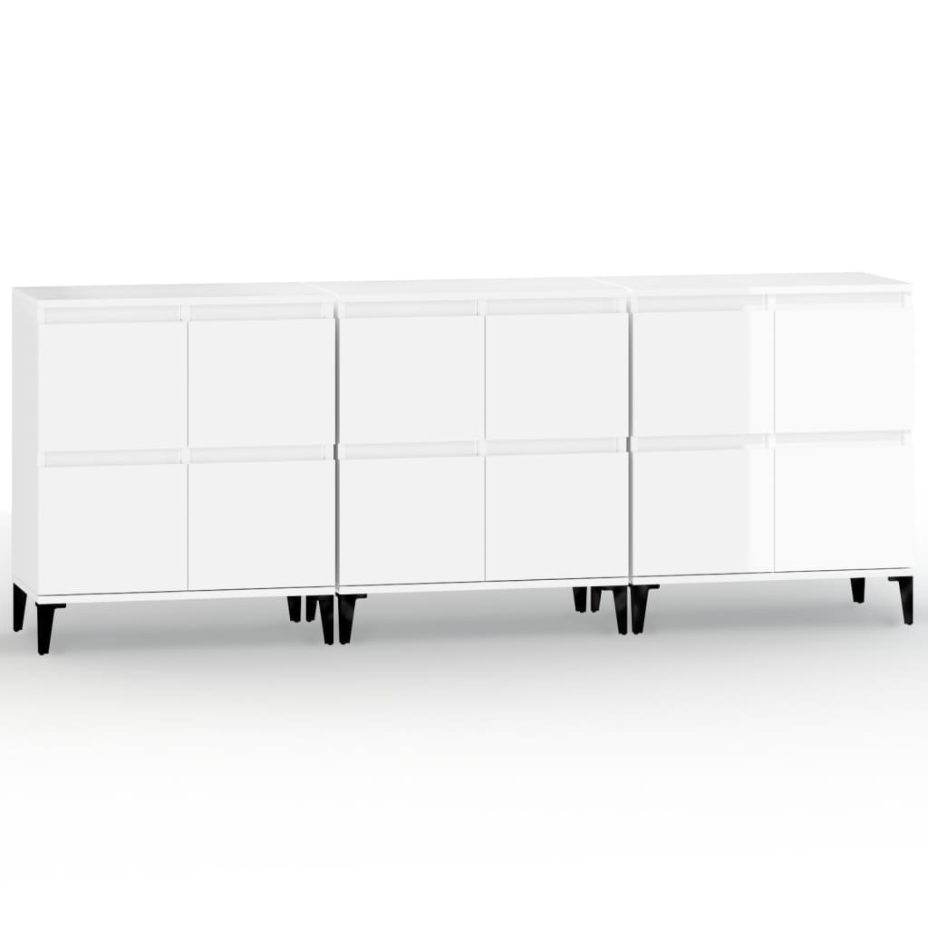 Sideboards 3 pcs High Gloss White 60x35x70 cm Engineered Wood