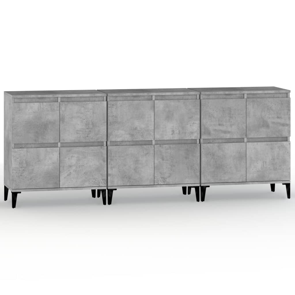 Sideboards 3 pcs Concrete Grey 60x35x70 cm Engineered Wood