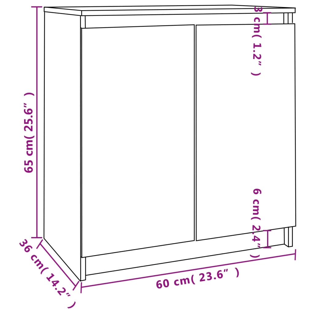 Side Cabinet White 60x36x65 cm Solid Wood Pine