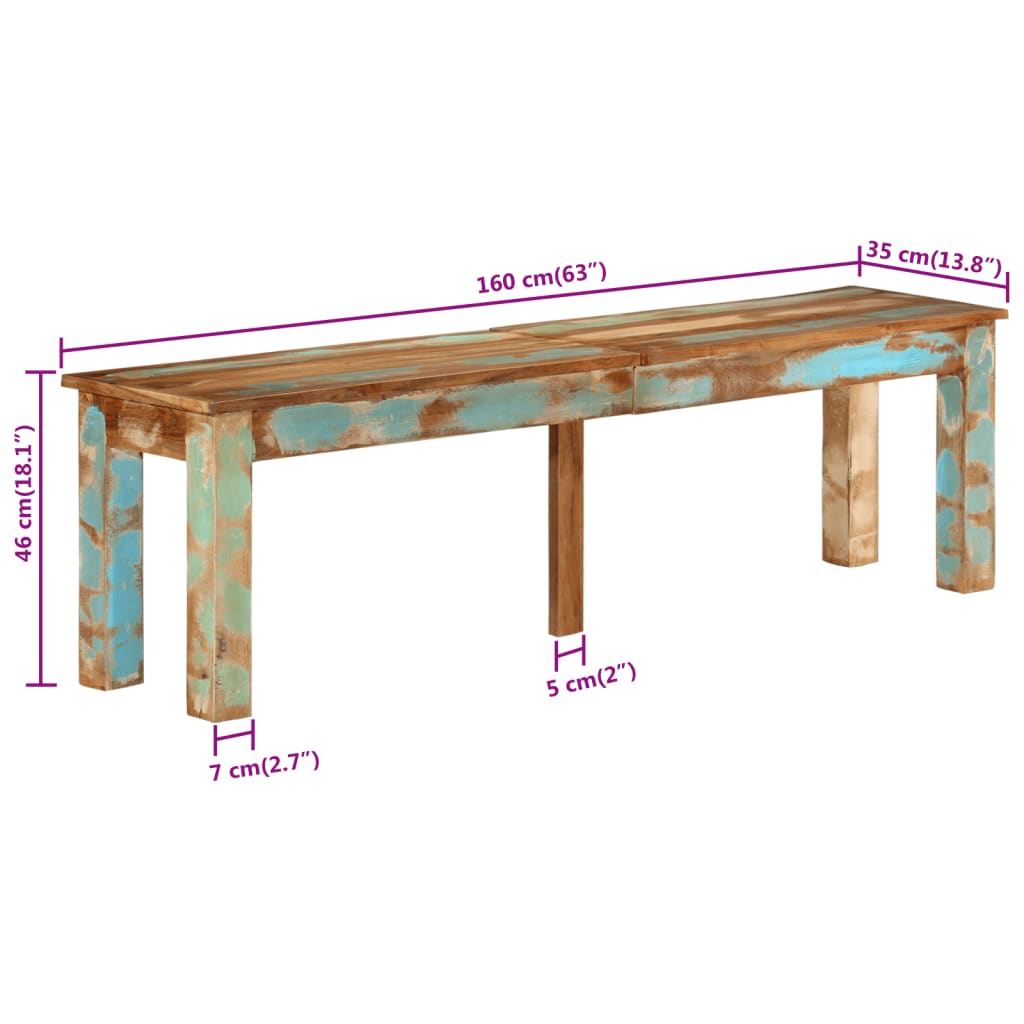 Bench 160X35X46 Cm Solid Reclaimed Wood