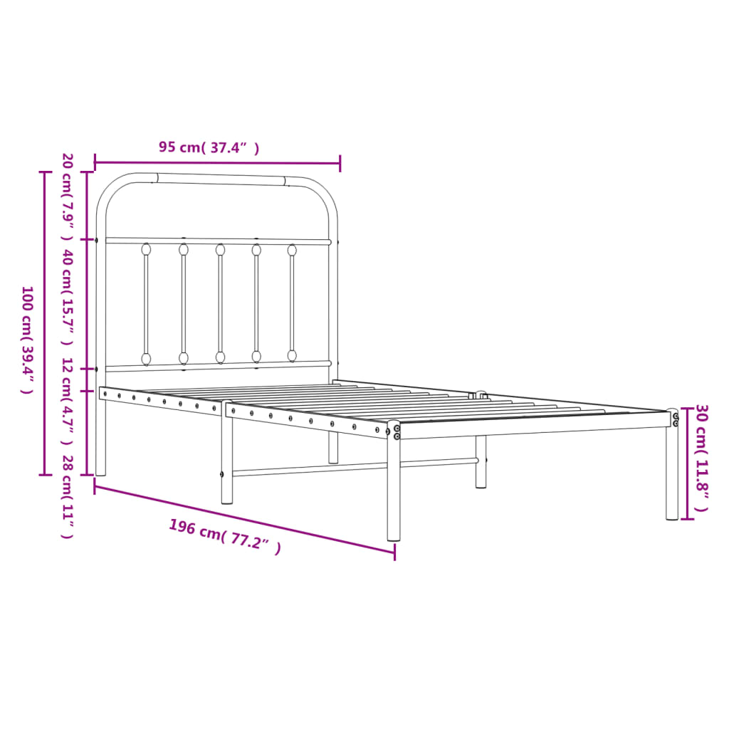 Metal Bed Frame 92X187 Cm Single Size