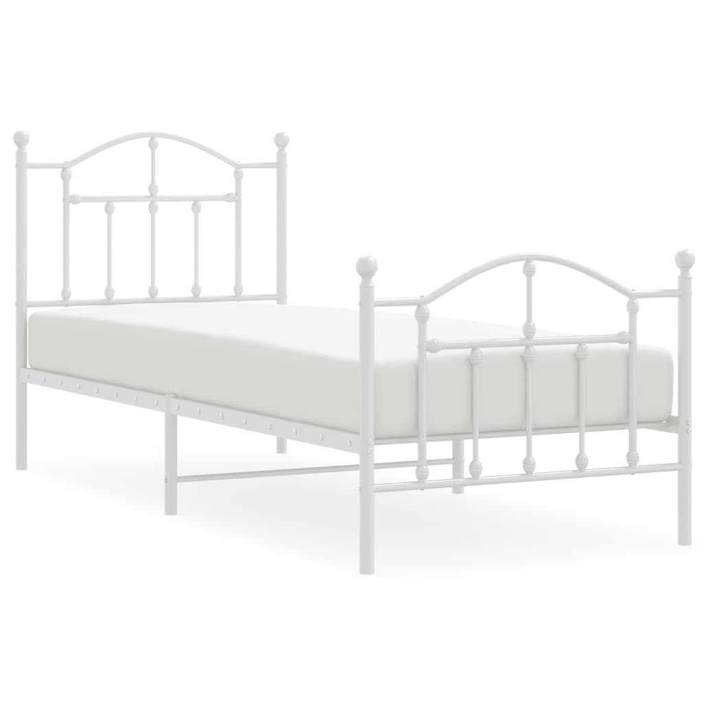 Metal Bed Frame with Headboard and Footboard White 92x187 cm Single Size