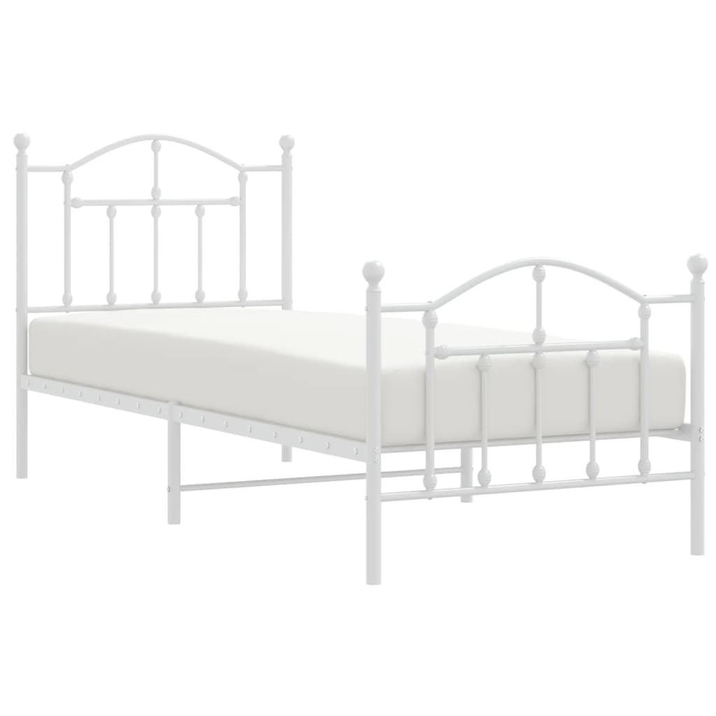 Metal Bed Frame with Headboard and Footboard White 92x187 cm Single Size