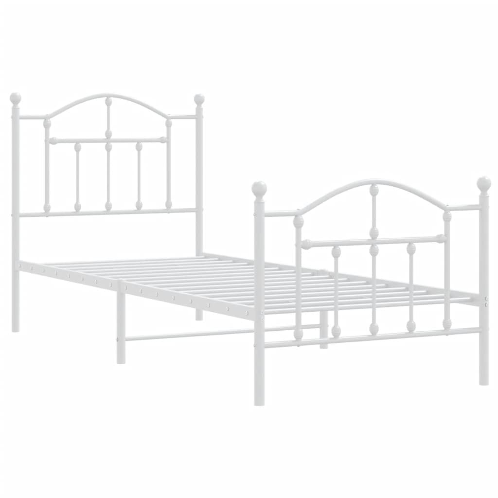 Metal Bed Frame with Headboard and Footboard White 92x187 cm Single Size