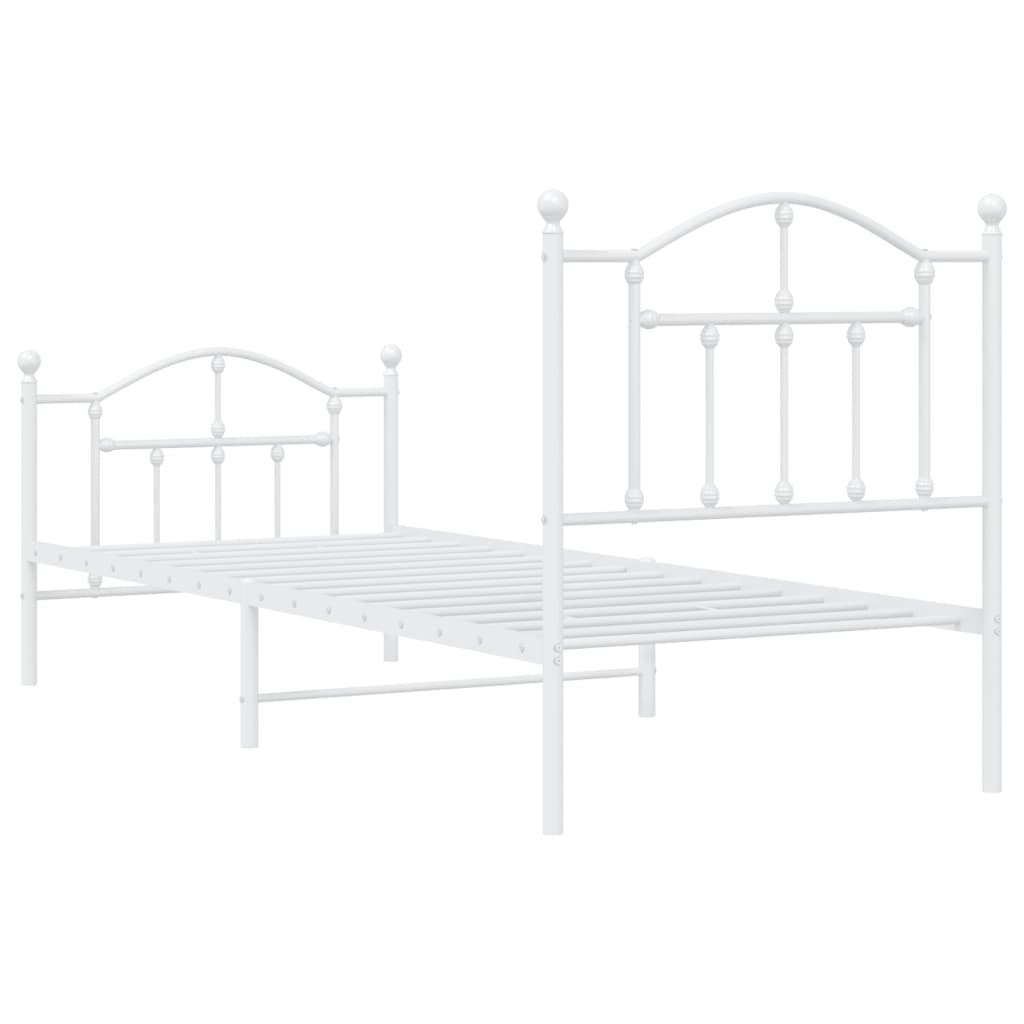 Metal Bed Frame with Headboard and Footboard White 92x187 cm Single Size