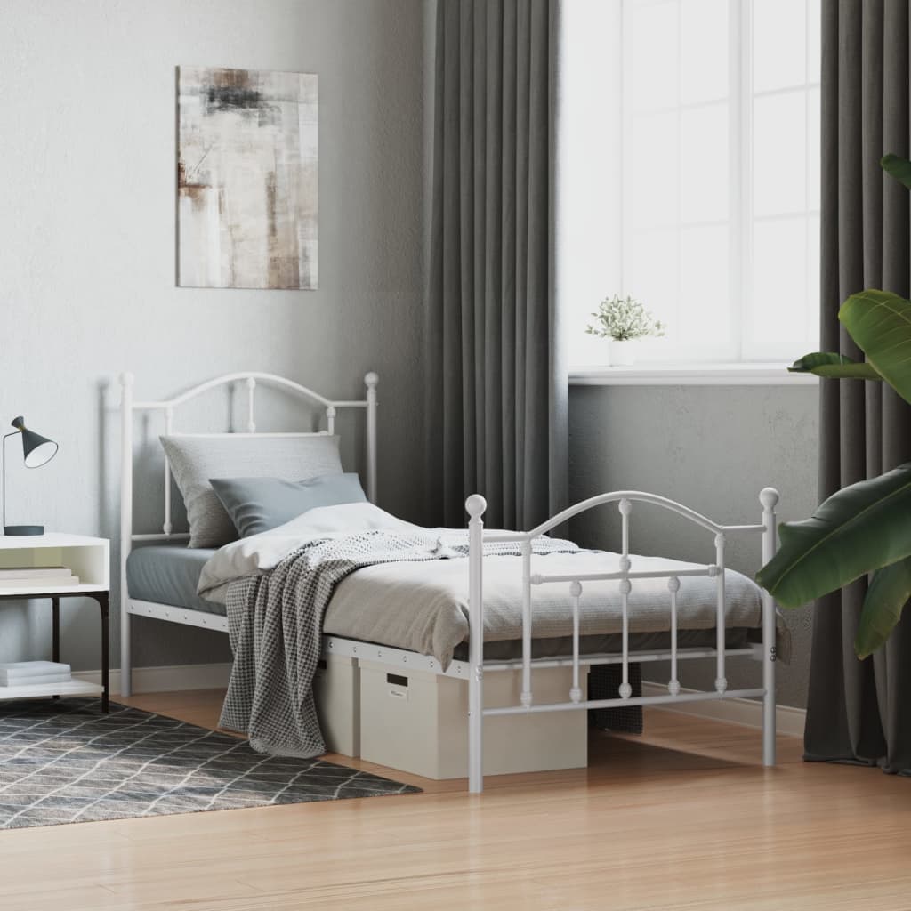 Metal Bed Frame with Headboard and Footboard White 92x187 cm Single Size