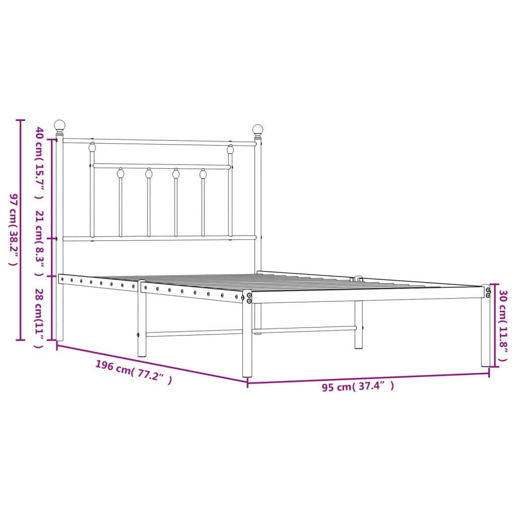 Metal Bed Frame 92X187 Cm Single Size