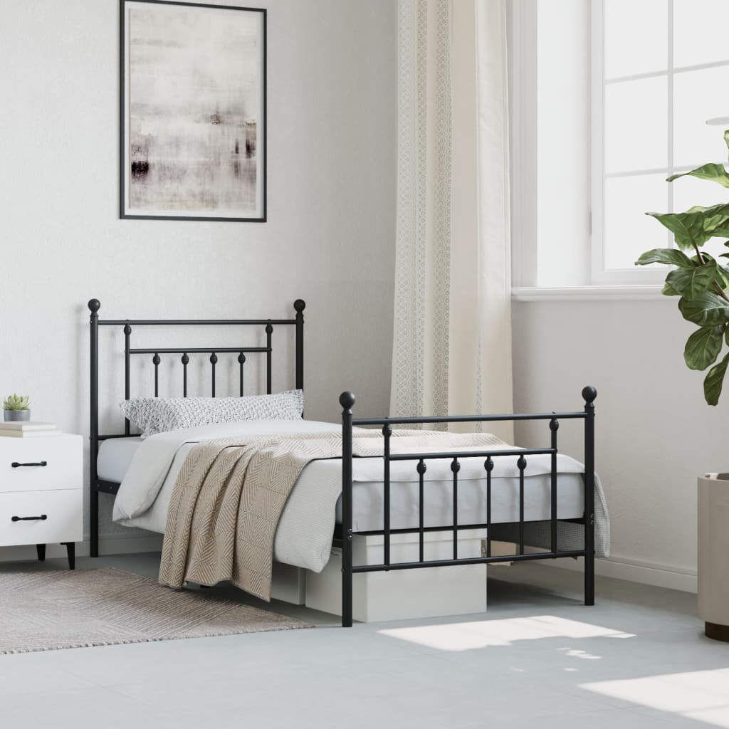 Metal Bed Frame with Headboard and Footboard Black 92x187 cm Single Size