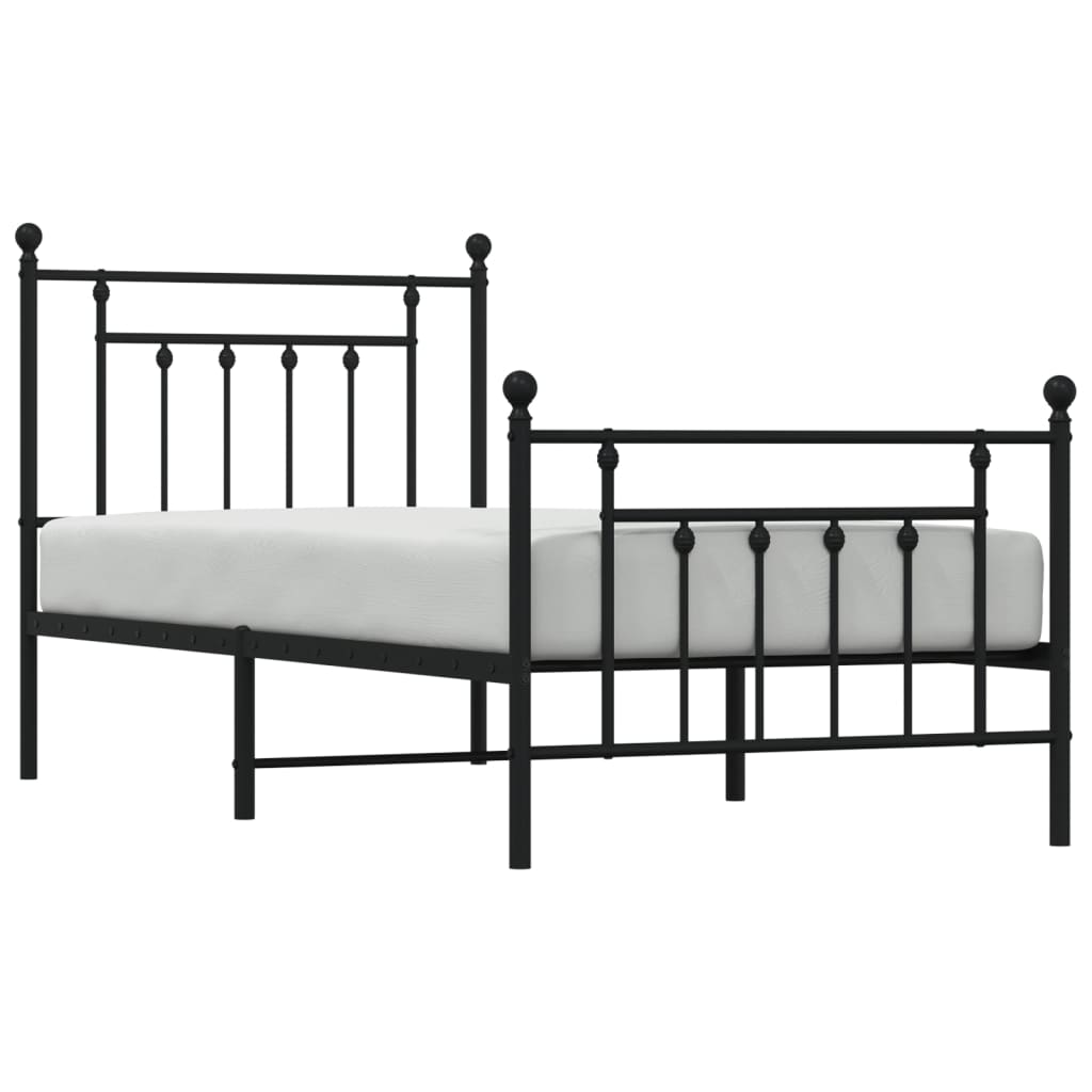 Metal Bed Frame with Headboard and Footboard Black 92x187 cm Single Size