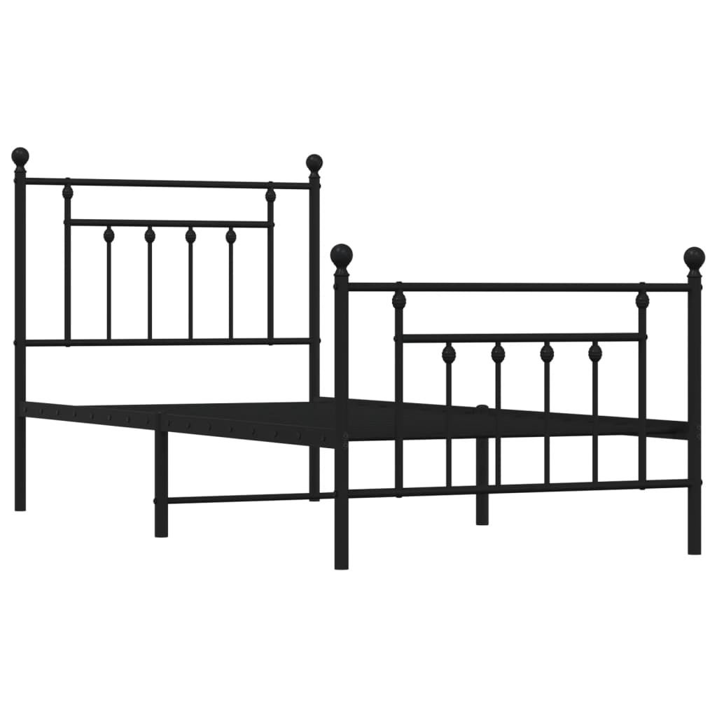 Metal Bed Frame with Headboard and Footboard Black 92x187 cm Single Size