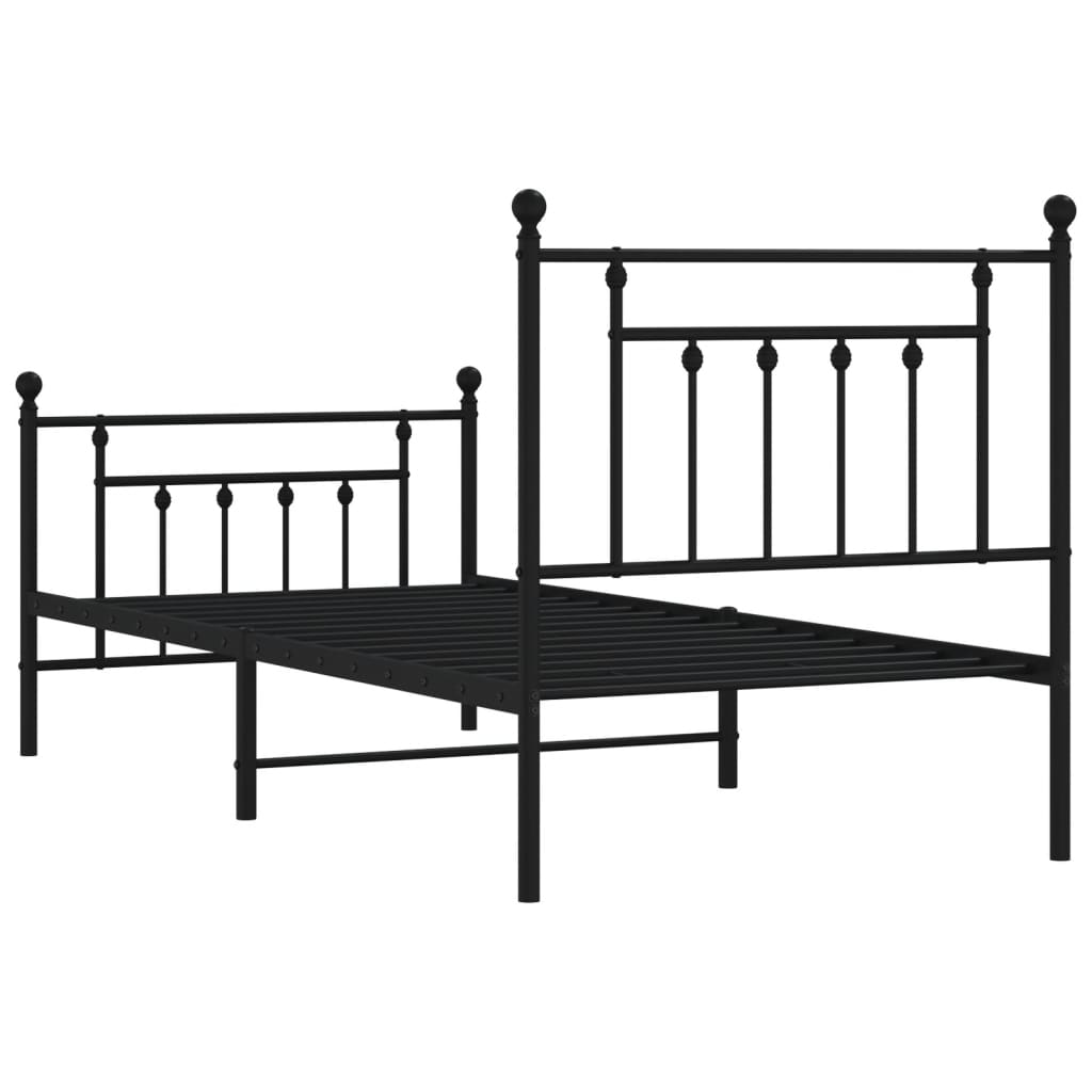 Metal Bed Frame with Headboard and Footboard Black 92x187 cm Single Size