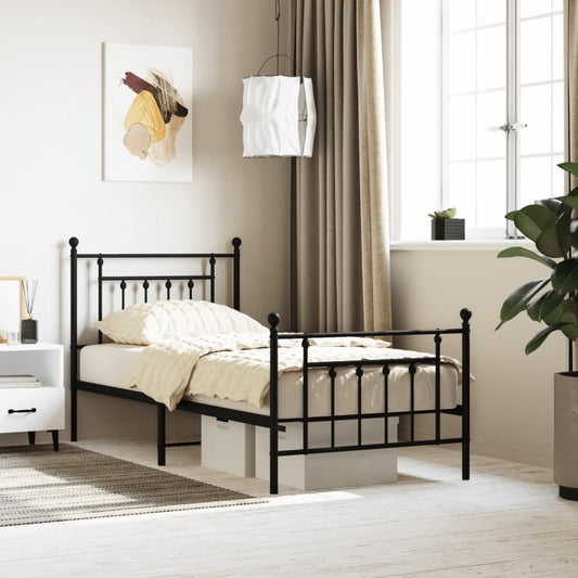 Metal Bed Frame with Headboard and Footboard Black 92x187 cm Single Size