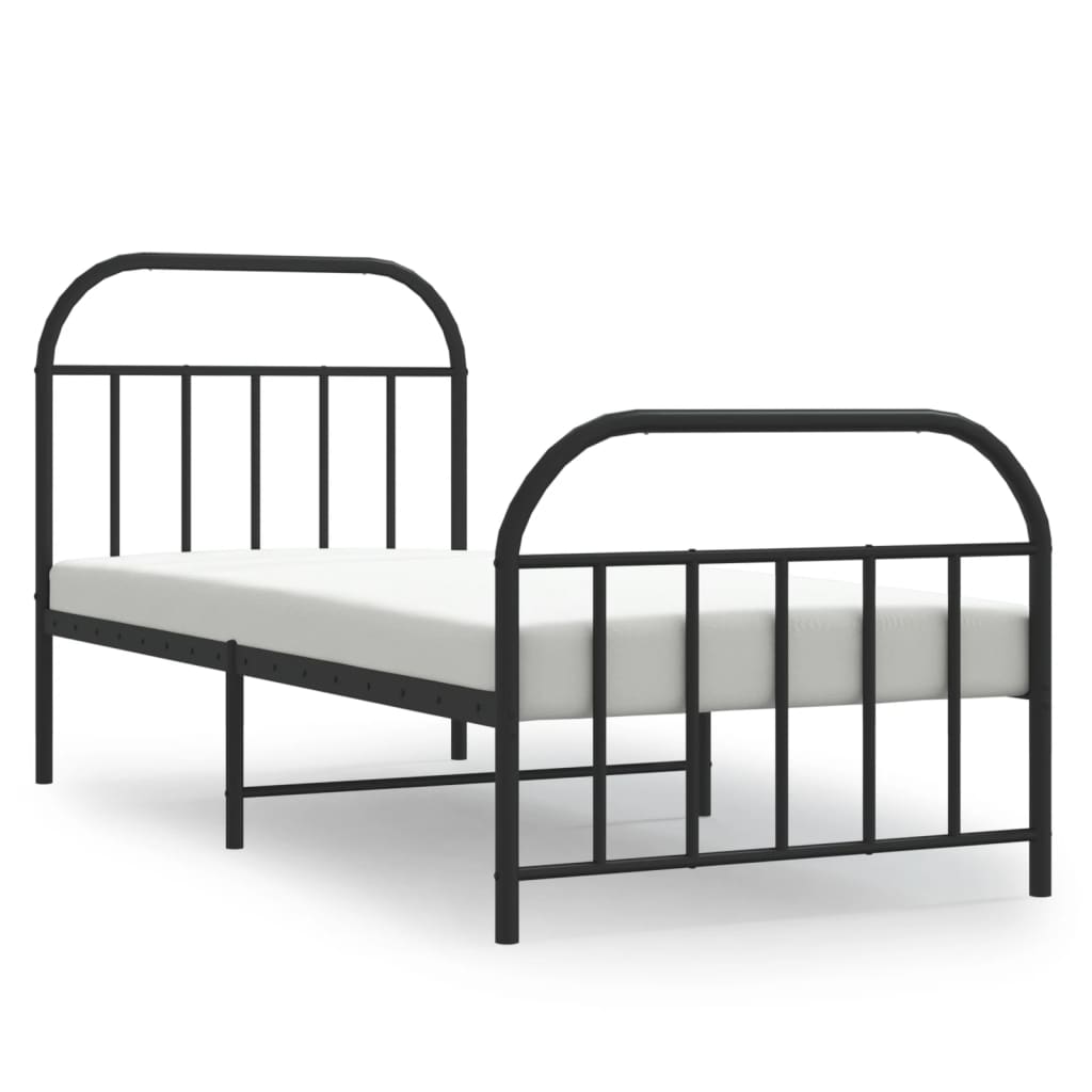 Metal Bed Frame without Mattress with Footboard Black 90x190 cm