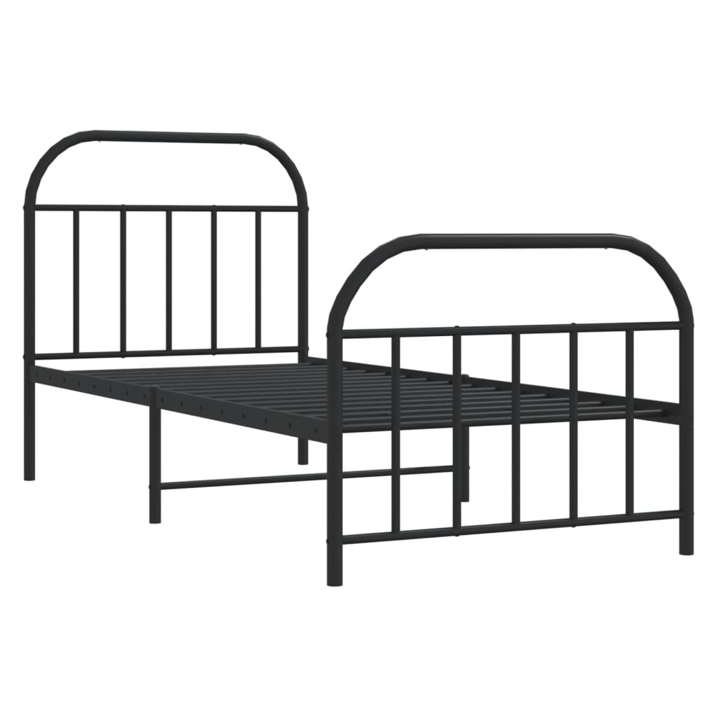 Metal Bed Frame without Mattress with Footboard Black 90x190 cm