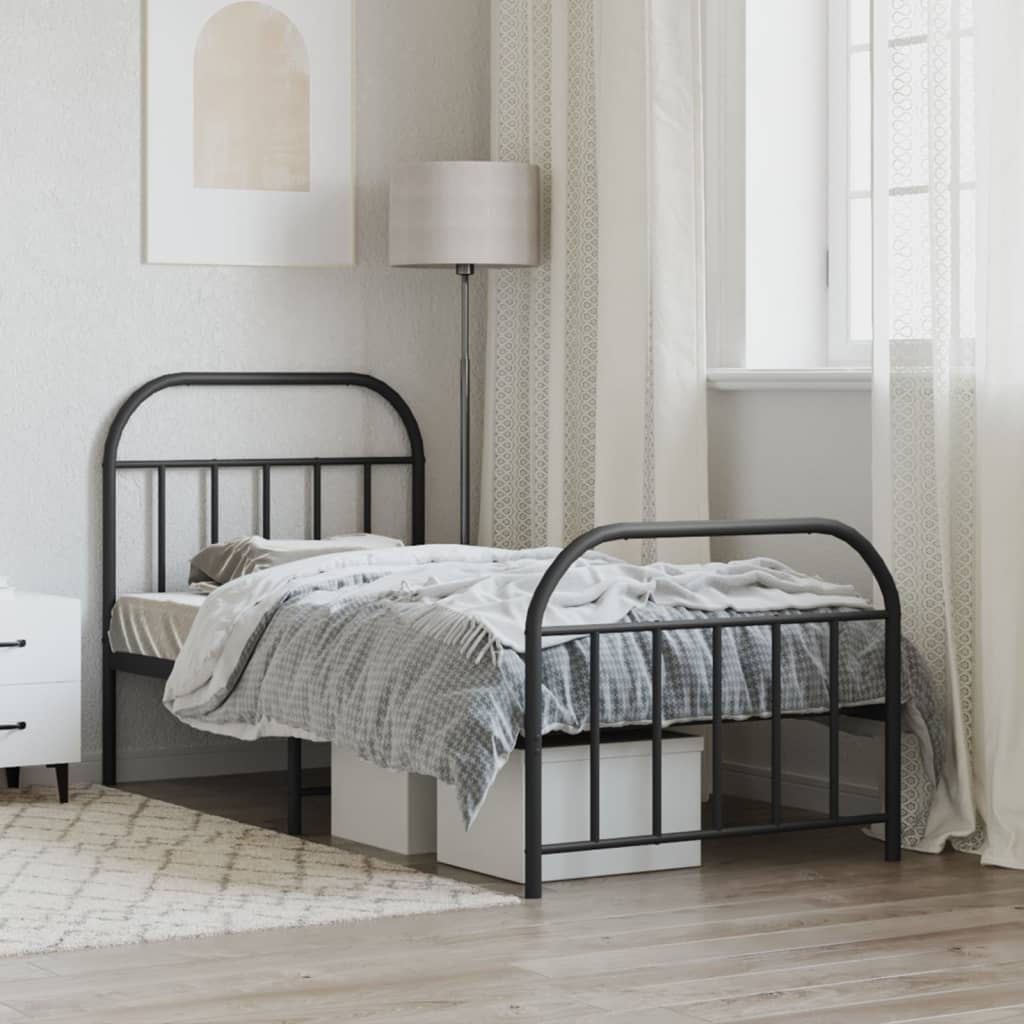 Metal Bed Frame without Mattress with Footboard Black 90x190 cm