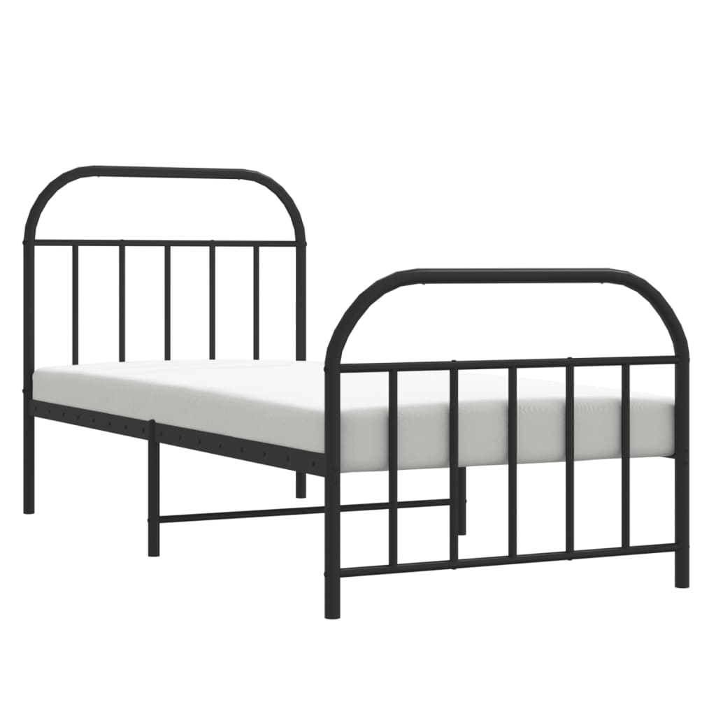 Metal Bed Frame without Mattress with Footboard Black 90x190 cm