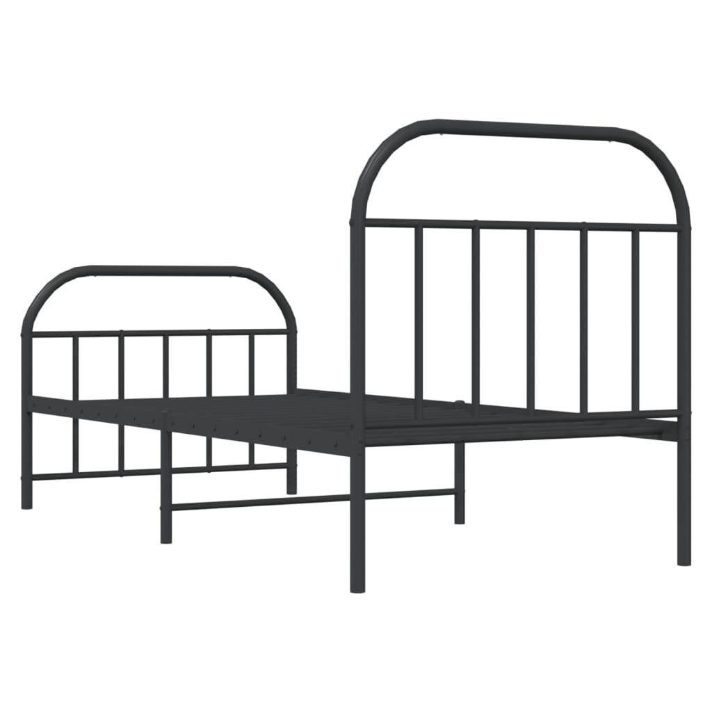 Metal Bed Frame without Mattress with Footboard Black 90x190 cm