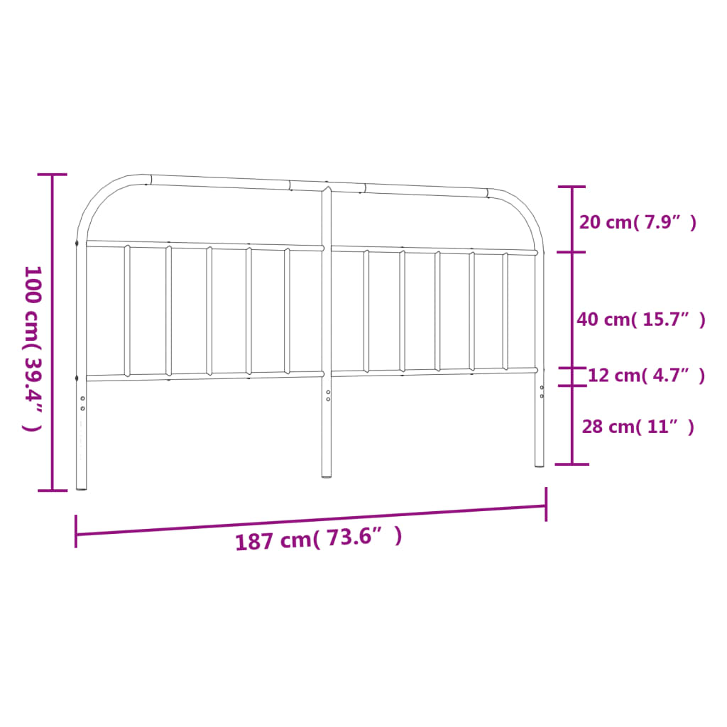 Metal Headboard Black 183 cm