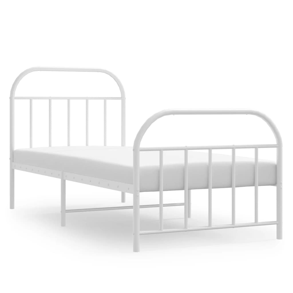 Metal Bed Frame with Headboard and Footboard White 92x187 cm Single Size