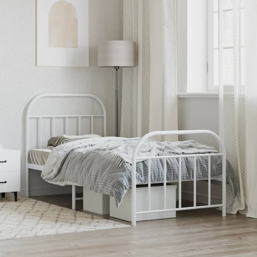 Metal Bed Frame with Headboard and Footboard White 92x187 cm Single Size