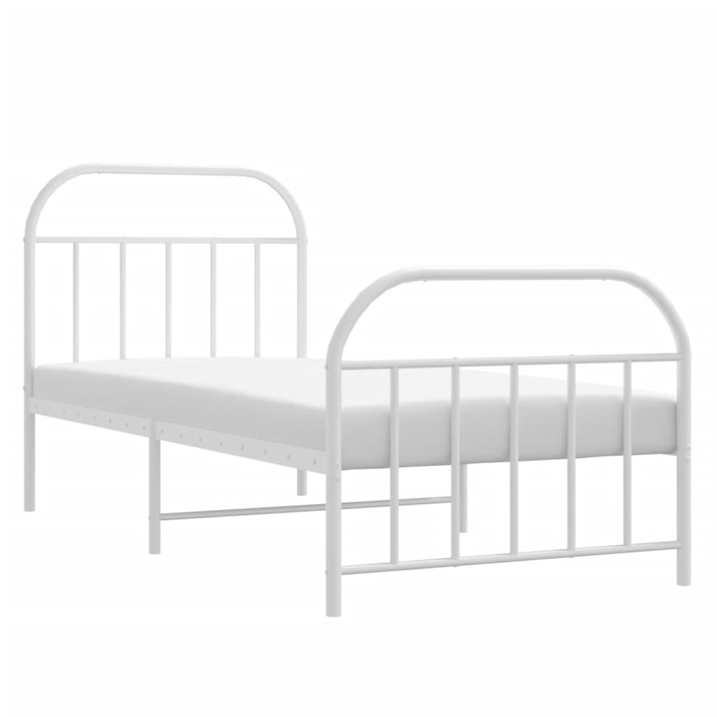 Metal Bed Frame with Headboard and Footboard White 92x187 cm Single Size