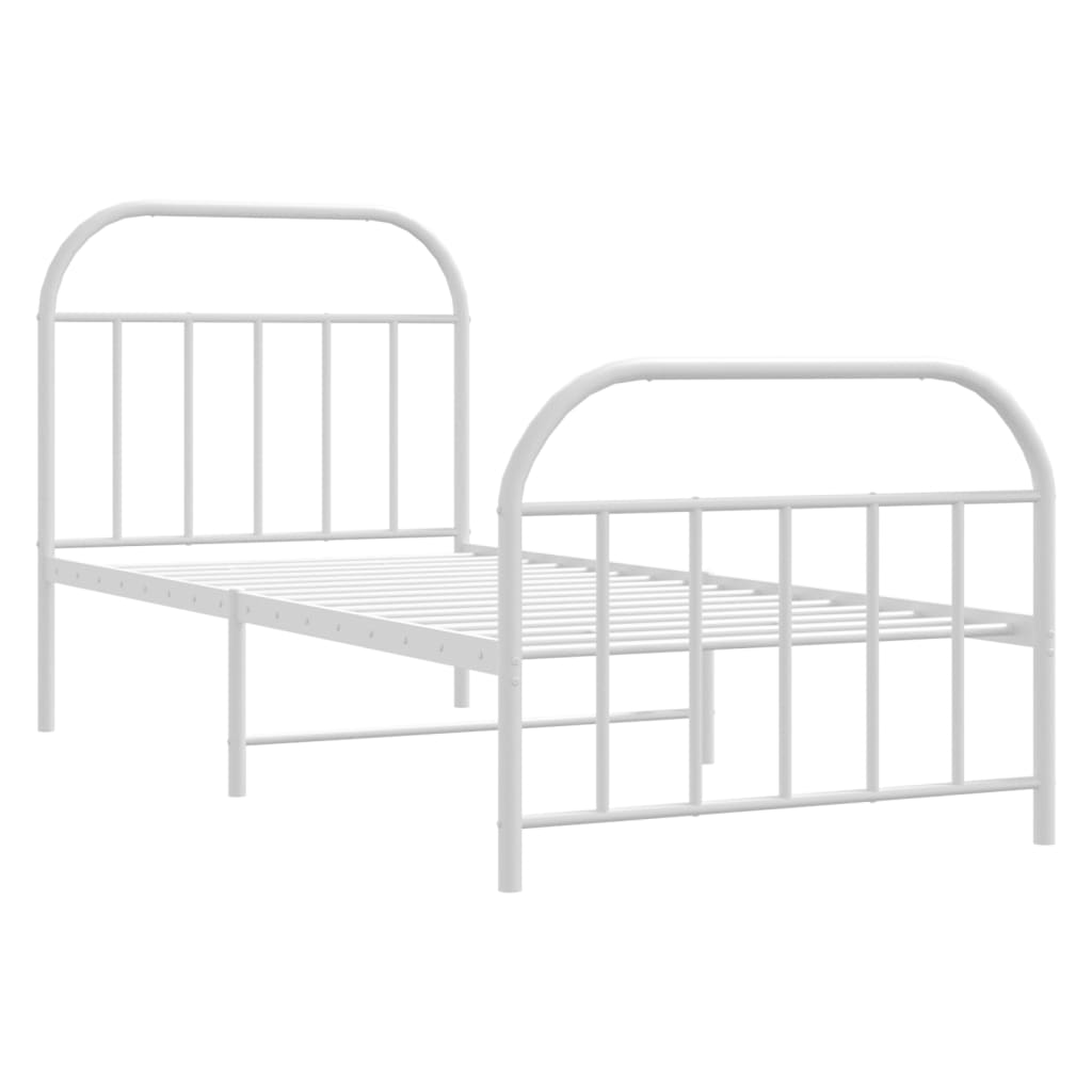 Metal Bed Frame with Headboard and Footboard White 92x187 cm Single Size