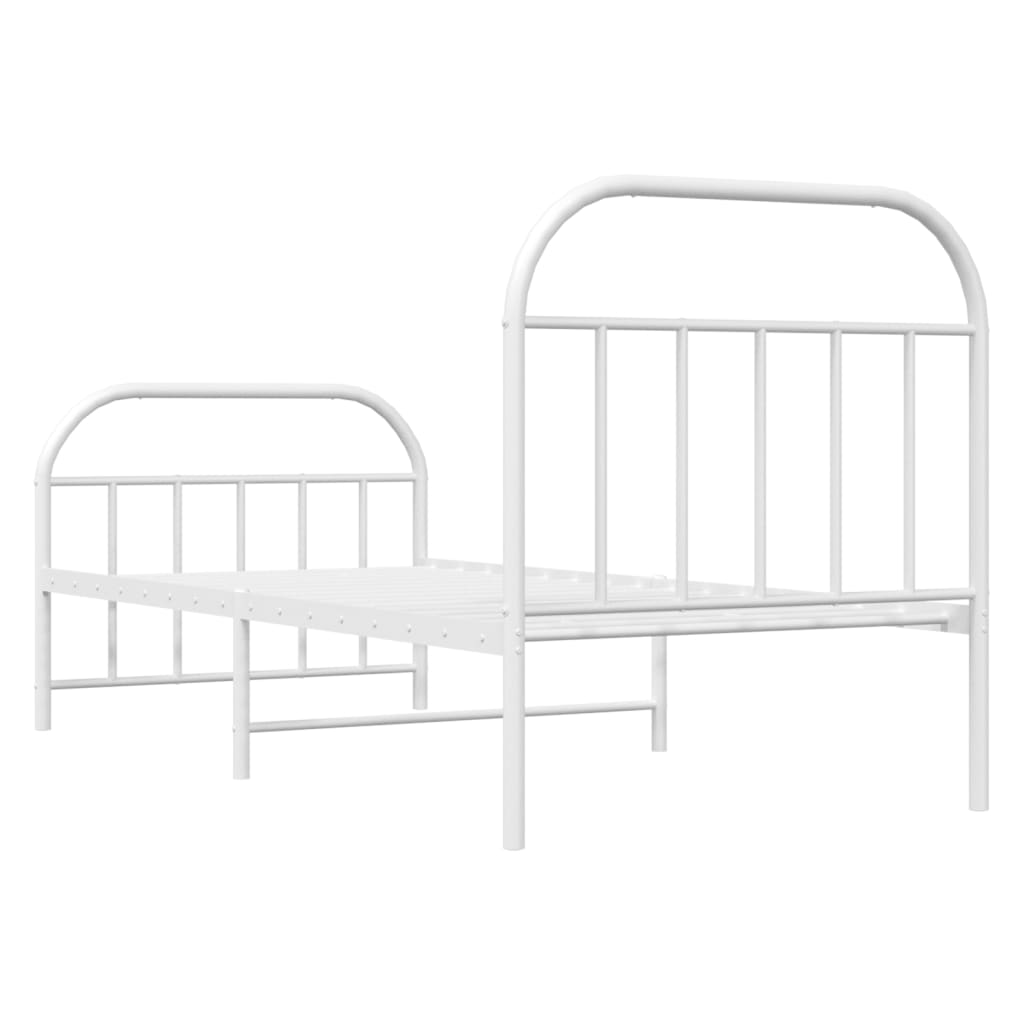 Metal Bed Frame with Headboard and Footboard White 92x187 cm Single Size