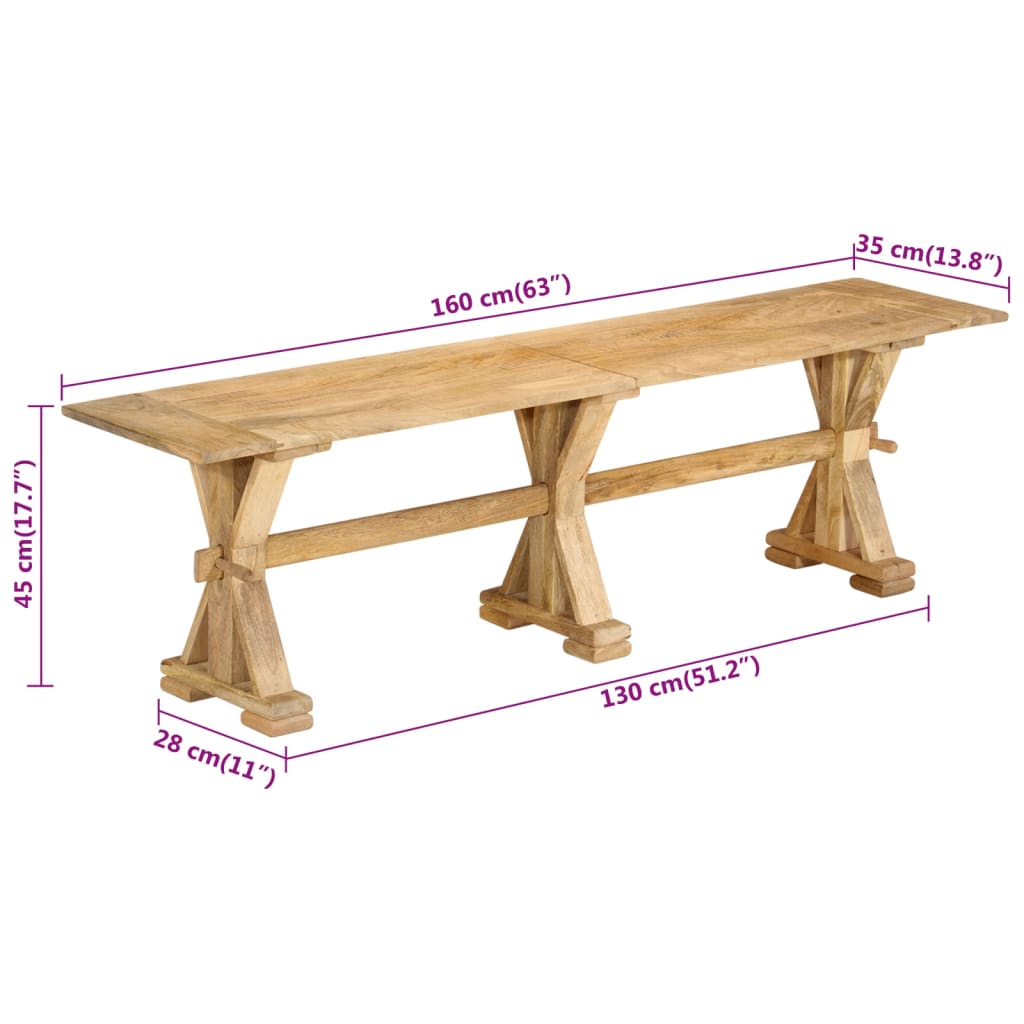 Bench 160X35X45 Cm Solid Wood Mango