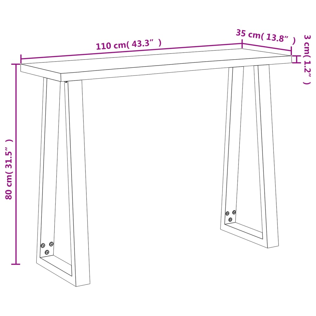 Console Table with Live Edge 110x35x80 cm Solid Wood Acacia