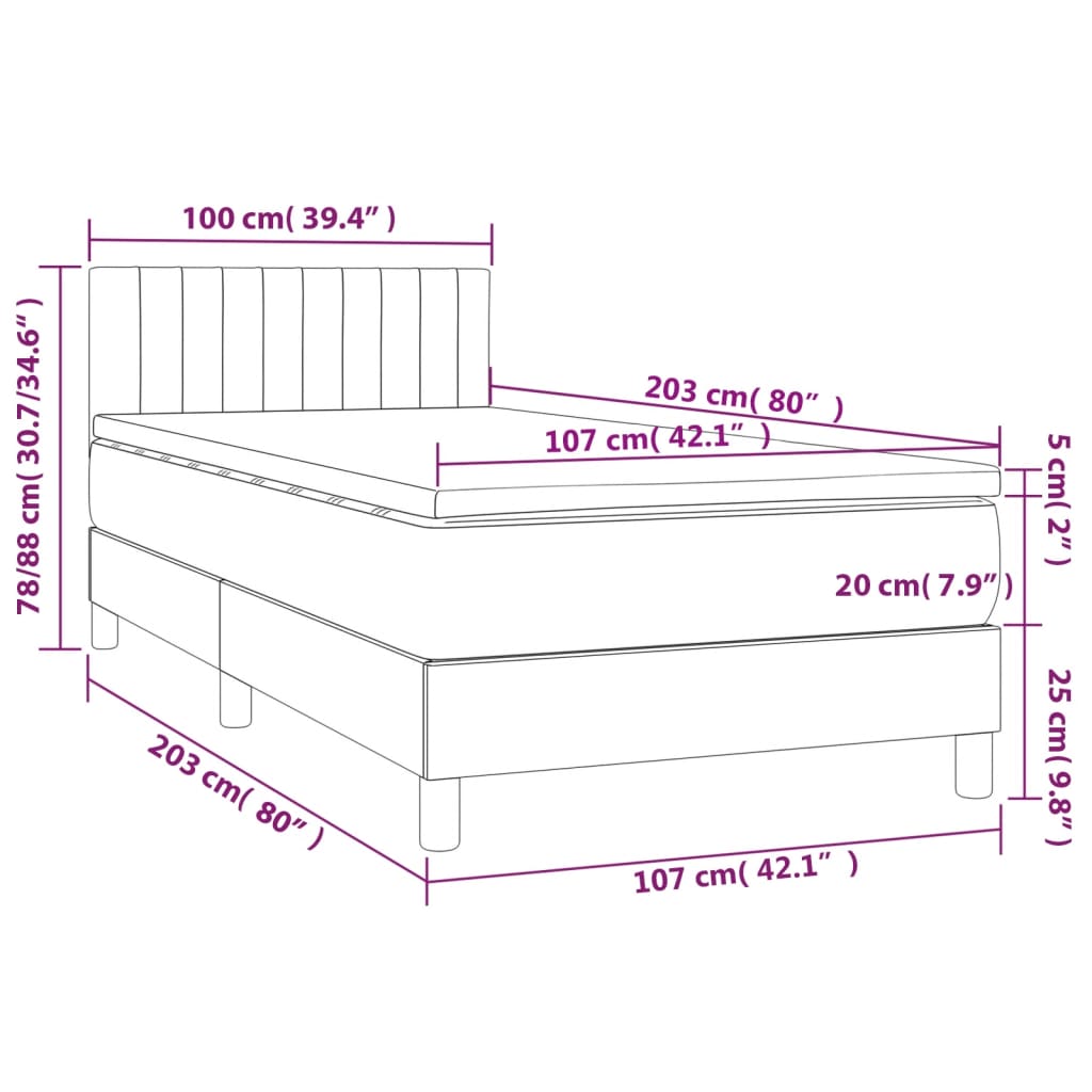 Box Spring Bed with Mattress Dark Grey 100x200 cm Fabric